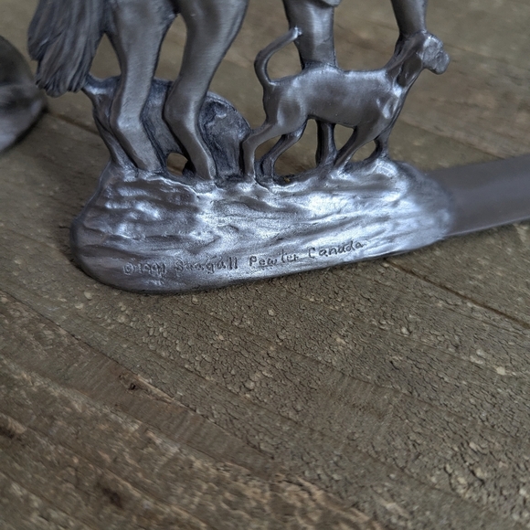 Seagull Pewter Equestrian Bookends — Horse & Rider Fox Hunt Scene, Canada Made - Picture 7 of 7